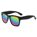 Classic black square sunglasses with vibrant rainbow mirrored lenses for outdoor sport - Shiny Black Frame Colorful Mirrored Lens