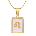Golden Leo zodiac necklace with pink shell inlay on a square pendant and snake chain - Leo / Pink Mother of Pearl