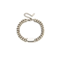 Silver chunky Cuban chain bracelet with adjustable tail and blank oval identity tag - Silver