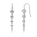 Elegant 925 sterling silver long drop earrings with shiny zircon stones in silver finish - Silver Four Stone Dangle Style (SE52)