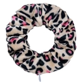 Velvet scrunchie with leopard print in beige, black and pink colors and side zipper - Rose Red Leopard