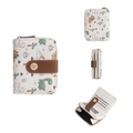Short cream PU leather wallet featuring cute cartoon dinosaurs and a secure snap closure - Brown