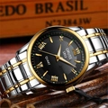 Luminous waterproof quartz watch for men featuring a black dial and gold-silver bicolor band - Gold Tone Black Dial (No Calendar)