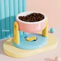 Pink and white adjustable elevated dog bowl with dimensions 14.5cm height and 16cm diameter - Pink and White