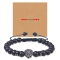 Men's matte black stone bracelet with lion head charm on gift card for father - To My Dad