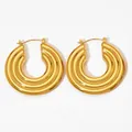 Boucles d'oreilles créoles dorées à trois couches avec fermoir en fer à cheval - Doré Triple Nervures (KDE2063)
