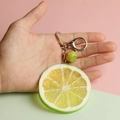 Creative green lemon slice keychain with silver lobster clasp and mini fruit pendant - Large Grapefruit Slice