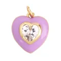 Golden heart pendant with light purple enamel and a sparkling clear zircon center - Light Purple Heart