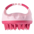 Pink silicone scalp massager brush with ergonomic handle for hair washing and cleaning - Handheld / Two-tone Pink