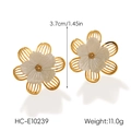 Detail view of flower earrings with dimensions 3.7cm and weight 11.0g for accurate sizing - Gold Hollow Flower With White Stamen Style (HC-E10239)
