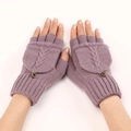 Guanti in maglia viola convertibili con bordo in ecopelliccia e bottone decorativo - Viola