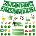 Football birthday party decoration set with green Happy Birthday banner and hanging swirls - Swirl, Banner and Topper Set