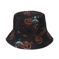Reversible bucket hat featuring Chinese dragon print in red and blue on black twill fabric - 58cm / Style I-Black Red Dragon