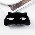 Cute black cat claw clip with minimalist white cartoon eyes for stylish women's hair - Black