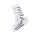 White compression ankle sleeve with black stripes and breathable mesh arch support - Striped White with Black Dots