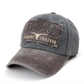 Detail of vintage washed baseball cap with Texas embroidery and longhorn patch - Adjustable / Coffee Brim Dark Green Crown