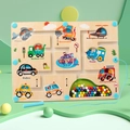 Magnetic wooden color and number maze toy with 10 vehicles for kids early learning - Traffic Theme Magnetic Maze