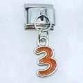 Italian modular charm featuring a silver link with an orange enamel number 3 pendant - Number 3