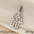 Silver hollow Hamsa hand pendant in stainless steel with intricate cut-out patterns - Steel Color Hollow Classic Style (KP100657-Z)