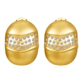 Elegant gold oval hoop earrings featuring a sparkling zircon pavé wave center - Gold Oval Earrings with White Zirconia (MS-474)
