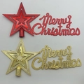 Rote und goldene Christbaumspitzen-Sterne und Frohe Weihnachten Schilder mit Glitzer - Roter Baumwipfelstern und Frohe Weihnachten Buchstaben Set