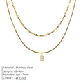 Collana a doppio strato in acciaio inossidabile 14K con ciondolo lettera B in cristallo - Stile Lettera B