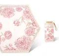 Pink flat folding umbrella with vintage peony patterns and matching storage pouch - Black Pole Black Glue Christine Pink Peony