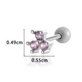 Silver stainless steel clover cartilage stud earring with three purple round zircons - 0178-2# Silver Purple