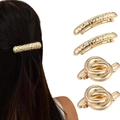 Set aus 4 goldenen Metall-Haarklammern mit Hammerschlag-Textur und gedrehtem Knotendesign - Set 14 (4-teilig Goldknoten & Gehämmerte Spangen)