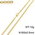 18K gold plated stainless steel box chain necklace with lobster clasp, 500x2.5mm - Gold 500mm x 2.5mm
