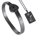 Conjunto de pulsera con cierre de corazón en titanio negro y collar con llave - Etiqueta Cuadrada Sin Diamante / Negro