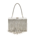 Silberne Abendclutch mit luxuriösen Strasssteinen und kaskadierenden Kristallquasten - Silber
