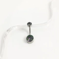 Macro detail of G23 titanium belly ring with iridescent bezel-set cubic zirconia gems - 1.6*10*5*8 / Titanium Silver + Rainbow Zircon