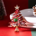 Broche sapin de Noël scintillante avec émail coloré et strass sur base en alliage - Rouge