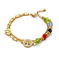 Bracciale a doppio strato dorato con perline colorate e ciondoli Albero della Vita - Oro
