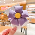 Cute purple floral fabric hair tie with yellow center on white card for girls - Purple - Solid Color Flower