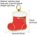 Christmas stocking charm in red and white stainless steel with detailed size dimensions - Christmas Sock (G7)