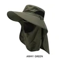 Army green wide brim sun hat with detachable face mask and neck flap for UV protection - One Size(56-58cm) / Army Green