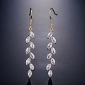 Golden wheat ear drop earrings featuring sparkling marquise cut cubic zirconia crystals - Gold Plated