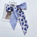 Elegant purple silk scarf with grape patterns and white artistic lettering for hair - Purple Grape