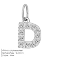 Silver stainless steel letter D pendant with cubic zirconia stones, size 6.5-7mm - Letter D(ZP39269) / Steel