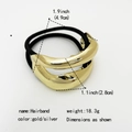 Golden metal bow hairband with black elastic rope and dimensions specification - Open Wave Texture / Gold