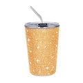17oz gold rhinestone studded stainless steel tumbler with transparent lid and straw - 500ml / Gold