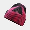 Black and pink tie-dye knitted beanie with warm ribbed cuff for women in winter - Color 12 (Pink Black Tie-Dye)