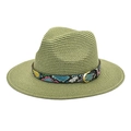 Detail of olive green straw fedora featuring a colorful snakeskin band and gold buckle - M (56-58cm) / Army Green