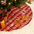 Jupe de sapin de Noël à carreaux rouges avec broderie bonhomme de pain d'épices et flocons - Jupe d'Arbre Bonhomme de Pain d'Épice - Broderie Double Couche