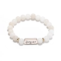 White beaded volcanic stone bracelet with a gold-finished Forever engraved metal charm - Forever Engraved Plate (G1157-2)