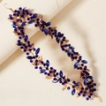Serre-tête double couche à cristaux avec feuilles dorées et perles bleues pour mariée - Bandeau de Cristal Bleu à Feuilles Dorées (HS-J7201GBLUE)