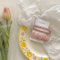 Pink floral and pleated fabric bow hairpins set on a display card with elegant style - 2-Piece Set (Pink)