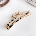 Large tortoiseshell acetate shark hair claw clip with golden beaded trim for women - Beige Tortoise Shell